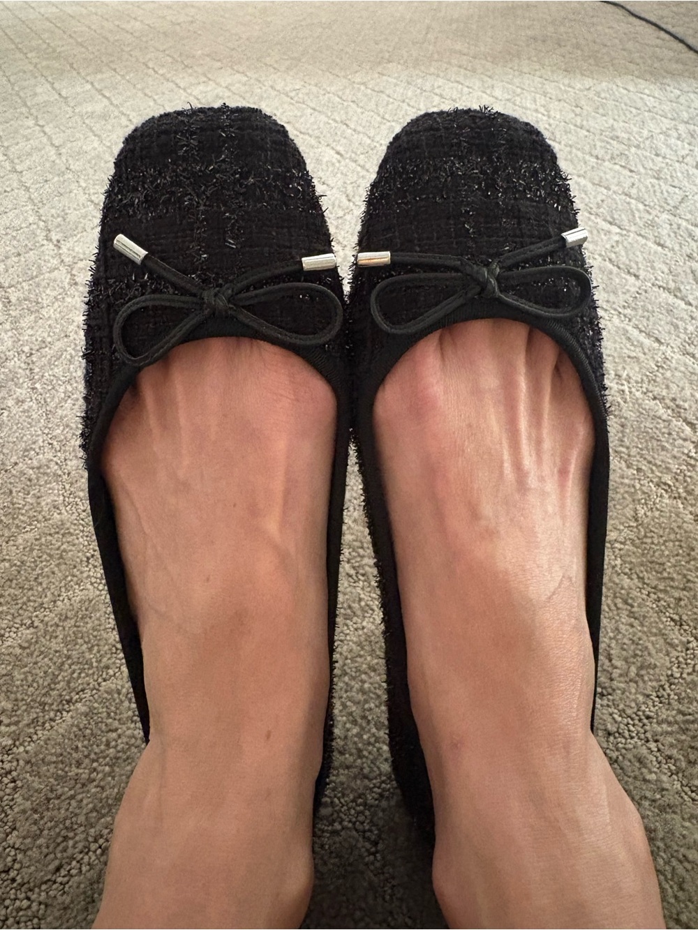 Women's Black Tweed Ballet Flats with Bow. Marc Fisher Ltd